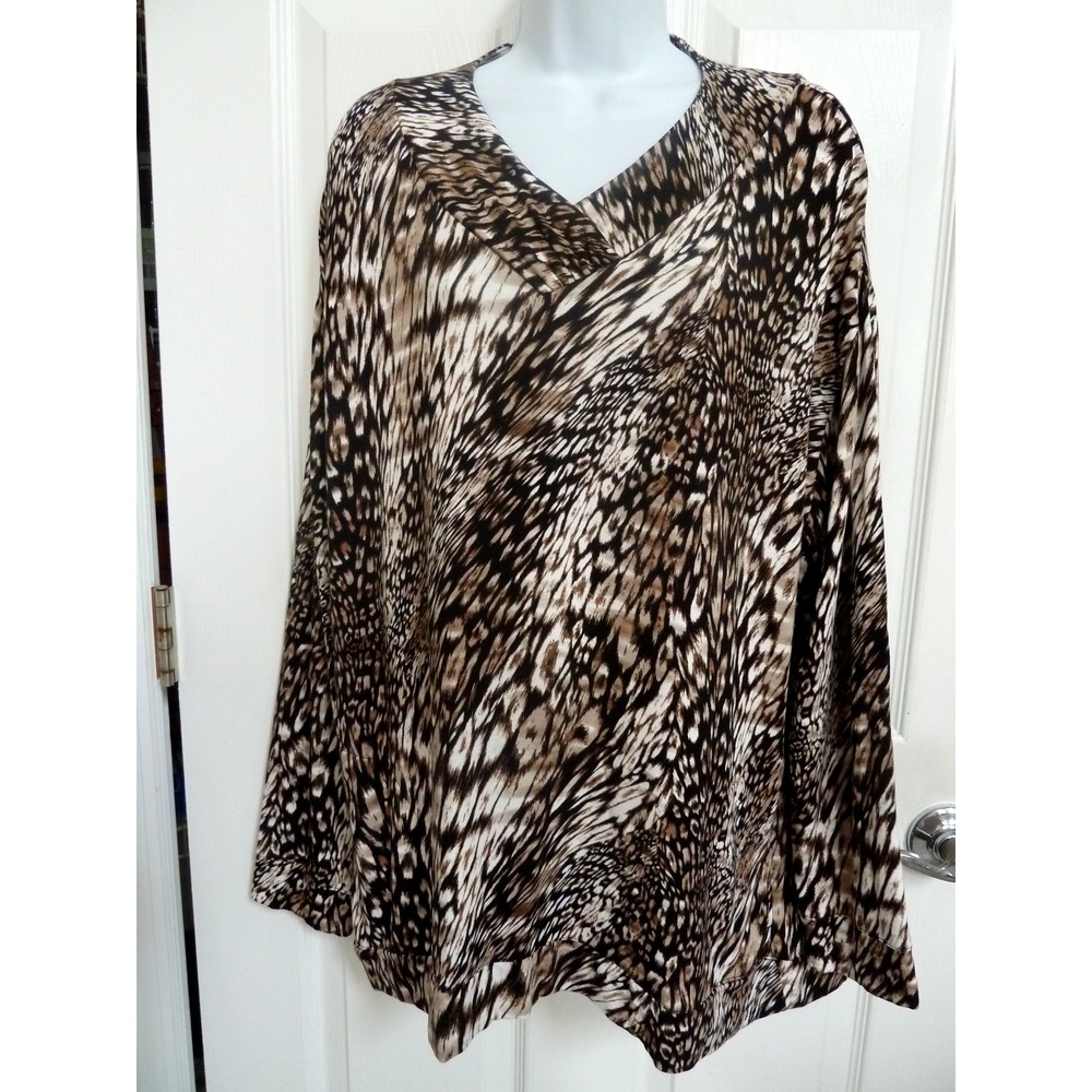CHICO'S WEEKENDS Sz 3=16/18 XL Animal Print Tunic Soft Cozy Lining Pockets